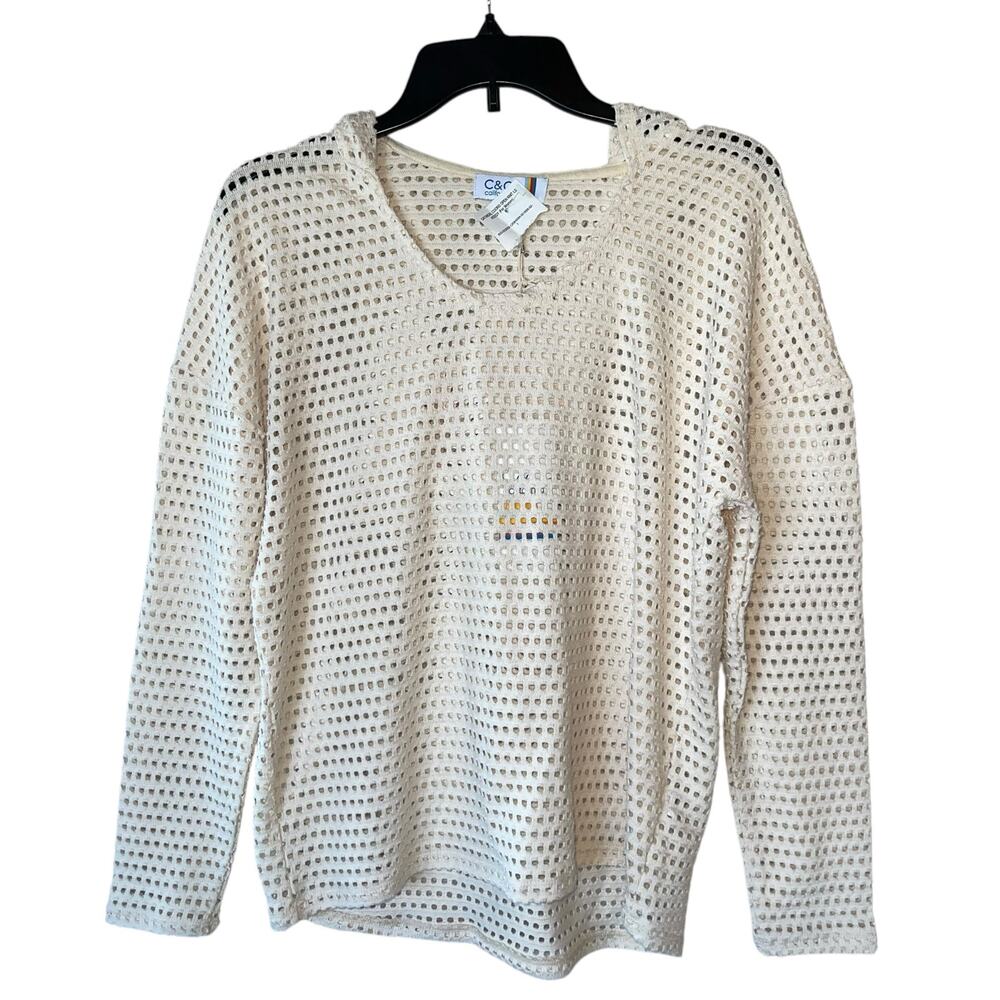 C&C California Mesh Hoodie S Top Oatmeal Boho Summer Pullover Cover Up NWT